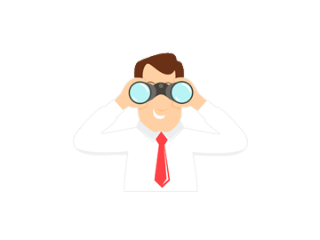 A graphic of a man looking through binoculars